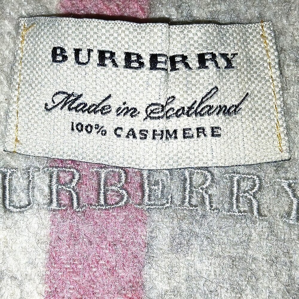 Burberry Vintage Gray Pink Purple Luxury Plaid Scarf Embroidered Logo - Picture 5 of 5